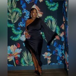 One Shoulder feather dress